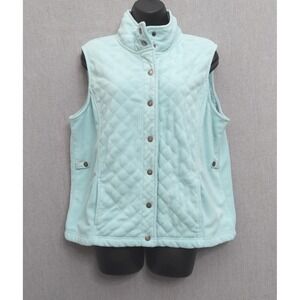 Croft Barrow Vest Women L Blue Quilted Gorpcore Fleece Sherpa Lined Snap Coastal